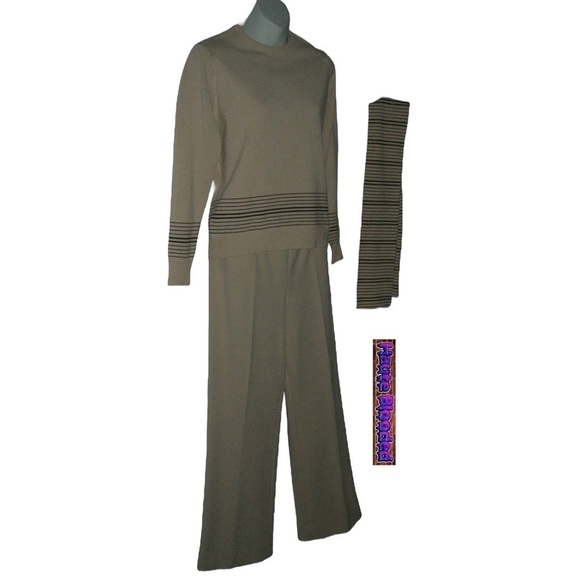 Vintage 70s Givenchy Sport Beige Striped Sweater Pants Scarf Logo Couture Petite - Picture 2 of 16